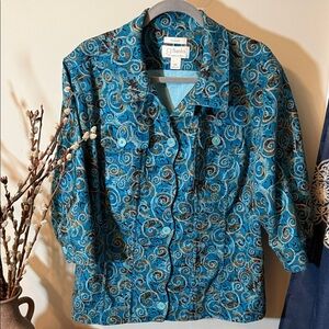 CJ Banks Teal and Brown Swirl light weight jacket